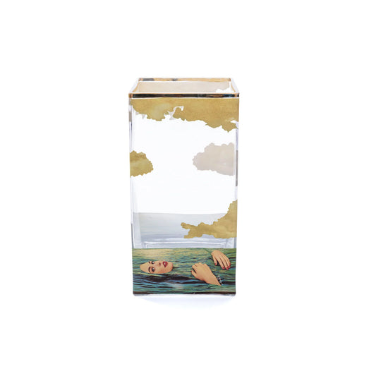 Seletti - Vaso In Vetro "Toiletpaper" Cm. 15x15 H.30 - Sea Girl - Multicolor