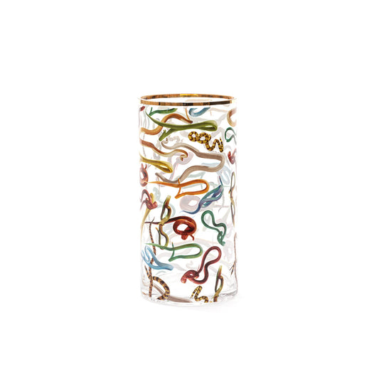 Seletti - Vaso In Vetro "Toiletpaper" Ø Cm.15 H. 30 - Snakes - Multicolor