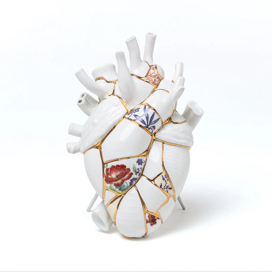 Seletti - Vaso In Porcellana "Love In Bloom - Kintsugi" Cm.16,5x9 H.25 - Bianco
