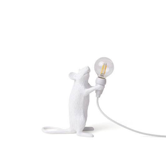 Seletti - Lampada In Resina "Mouse Lamp-Step" Cm.6x13,3 H. 14,5 -In Piedi Usb - Bianco